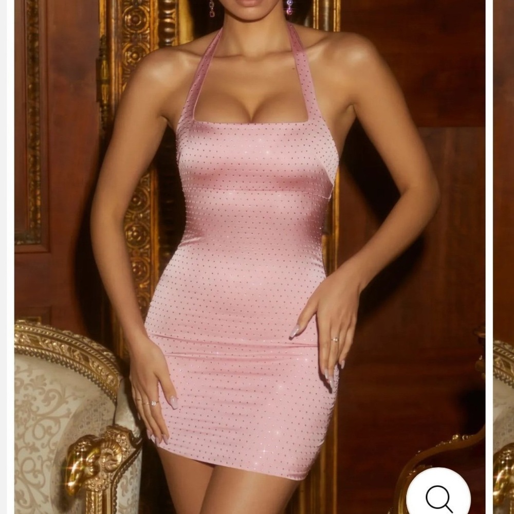 Elegant Pink Halter Dress